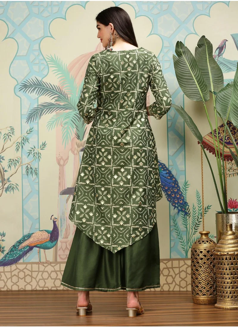 آي شين Geometric Printed V-Neck A-Line Kurta With Sharara