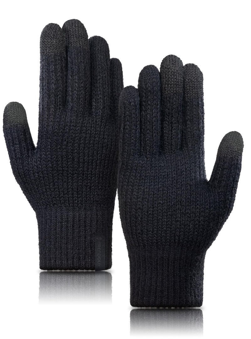 TRENDOUX Mens Gloves for Cold Weather Women Merino Wool Thick Touch Screen Knit Thermal Gloves Black L - Image 1