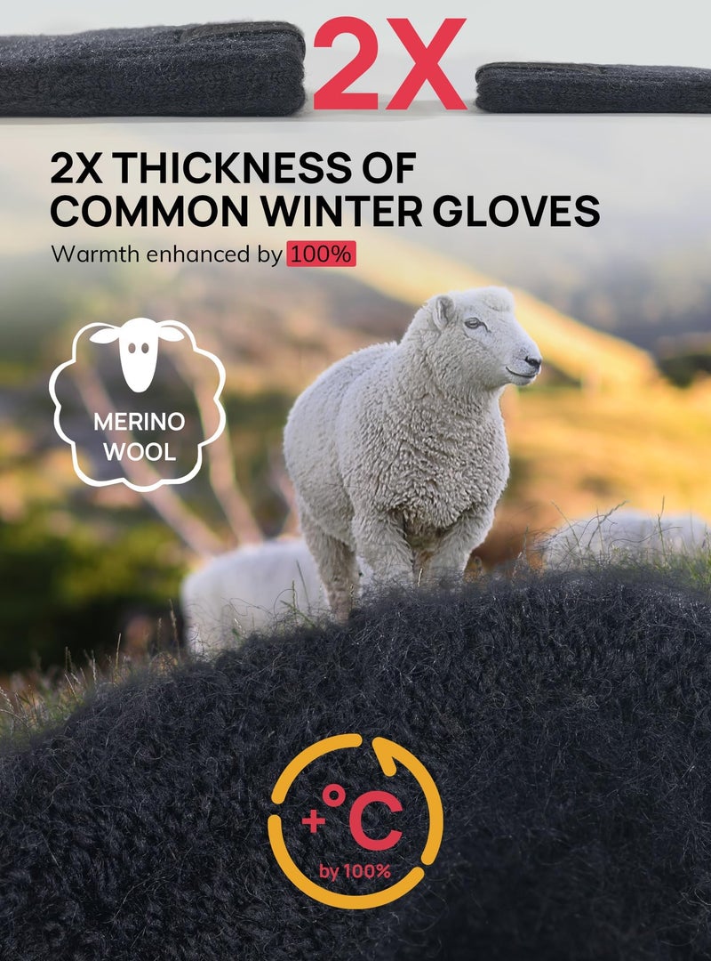 TRENDOUX Mens Gloves for Cold Weather Women Merino Wool Thick Touch Screen Knit Thermal Gloves Black L - Image 2