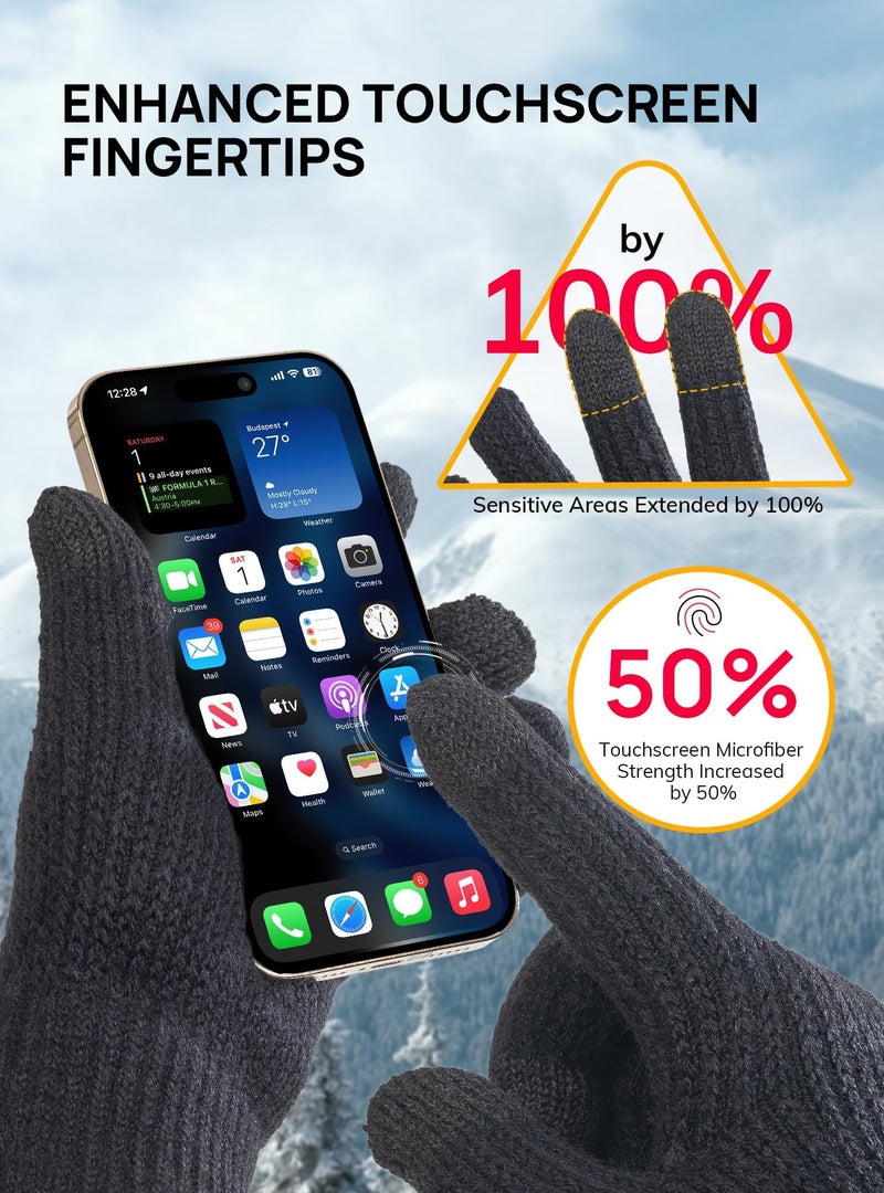 TRENDOUX Mens Gloves for Cold Weather Women Merino Wool Thick Touch Screen Knit Thermal Gloves Black L - Image 4