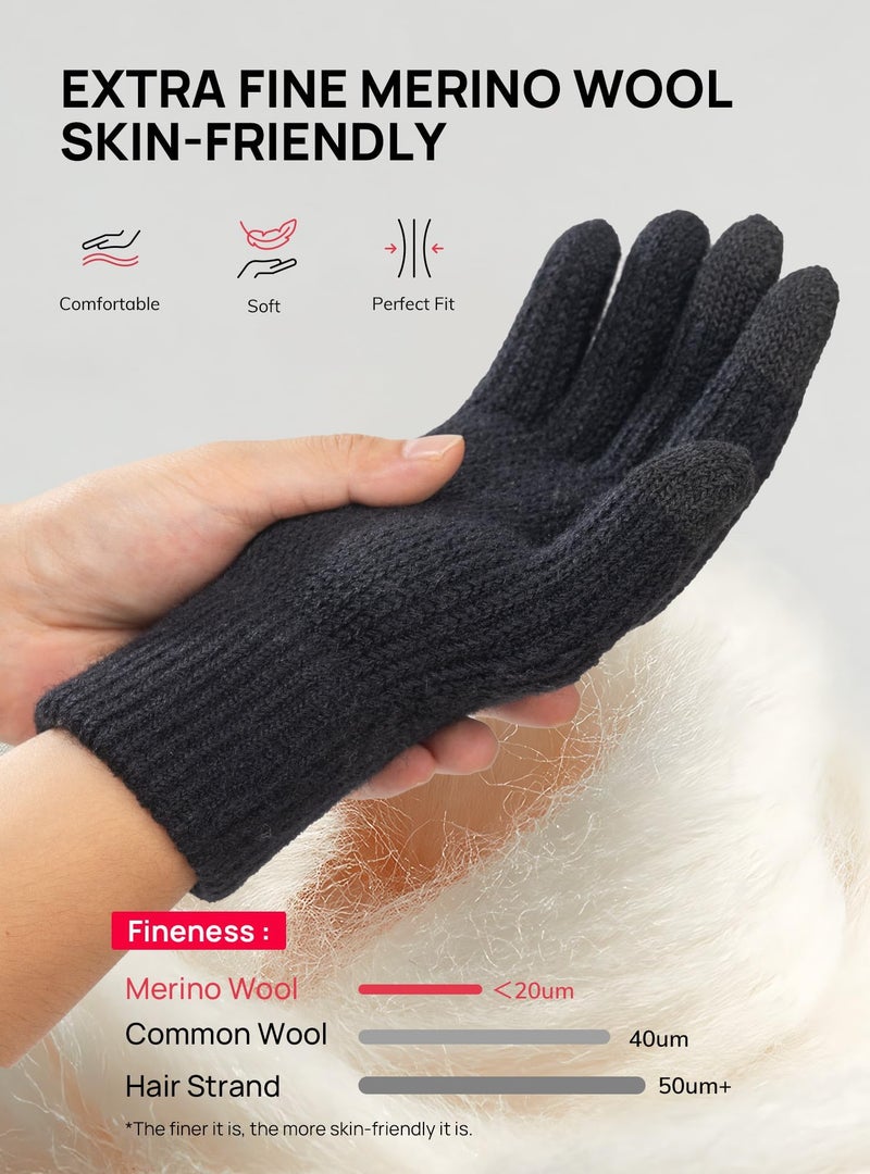 TRENDOUX Mens Gloves for Cold Weather Women Merino Wool Thick Touch Screen Knit Thermal Gloves Black L - Image 3