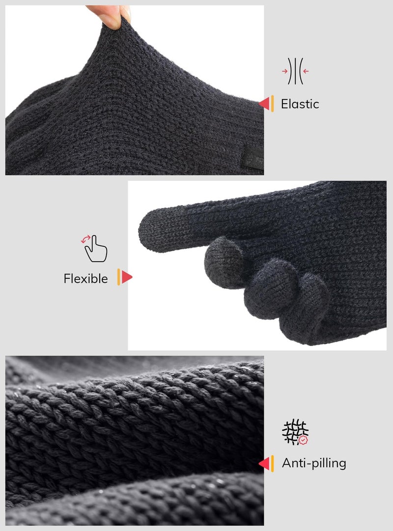 TRENDOUX Mens Gloves for Cold Weather Women Merino Wool Thick Touch Screen Knit Thermal Gloves Black L - Image 5