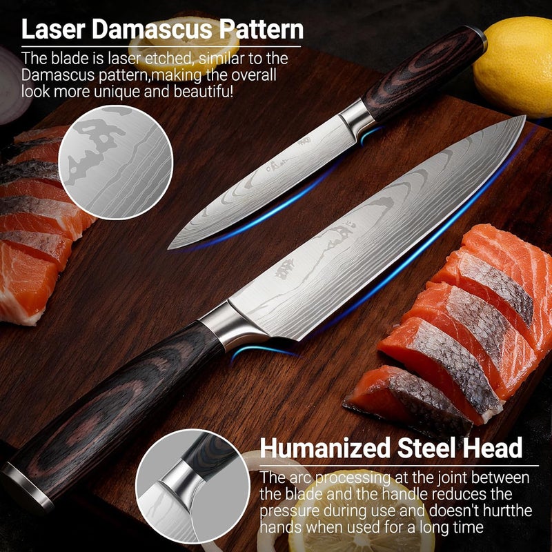 Nanbone 2 Pcs Kitchen Knife Set 8 Inch Chef Knife Paring Kitchen Utility Knife 5 Inch, Asian Chefs Knife for Home and Kitchen with Ergonomic Handle High Carbon Stainless Steel knife Chef Cooking Gift - Image 3