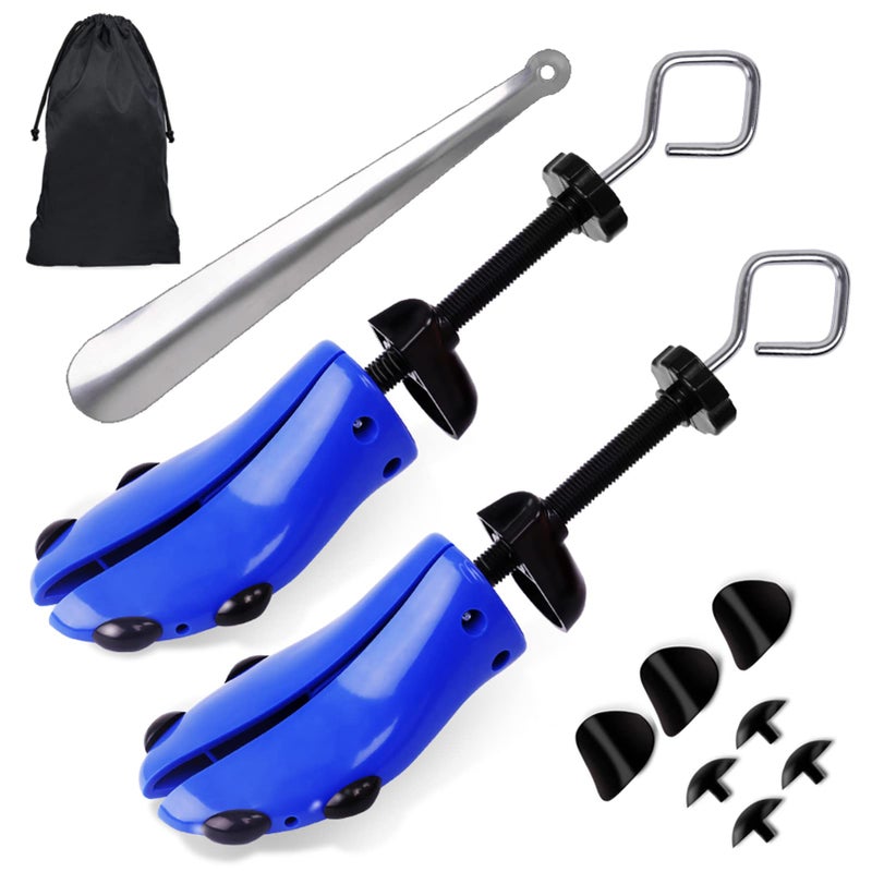 LANNEY Shoe Stretcher Unisex Pair of 4-way Adjustable Shoe Widener Expander to Stretch Length Width Height for Wide Feet, Tough Plastic Shoe Tree Shaper Bonus 12 Bunion Plugs