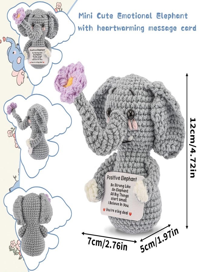 CUBACO Mini Positive Crochet Animals Elephant with Message Card Emotional Support Crochet Plush Encouragement Funny Birthday Gifts for Women Elephant Gift for Women Friend Decor for Home Office - Image 2