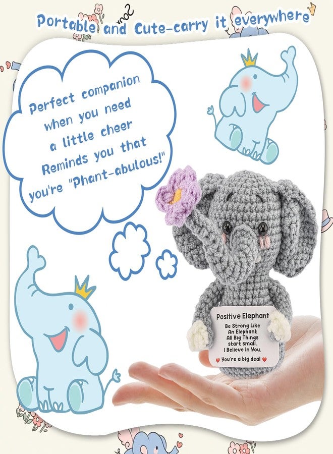 CUBACO Mini Positive Crochet Animals Elephant with Message Card Emotional Support Crochet Plush Encouragement Funny Birthday Gifts for Women Elephant Gift for Women Friend Decor for Home Office - Image 4