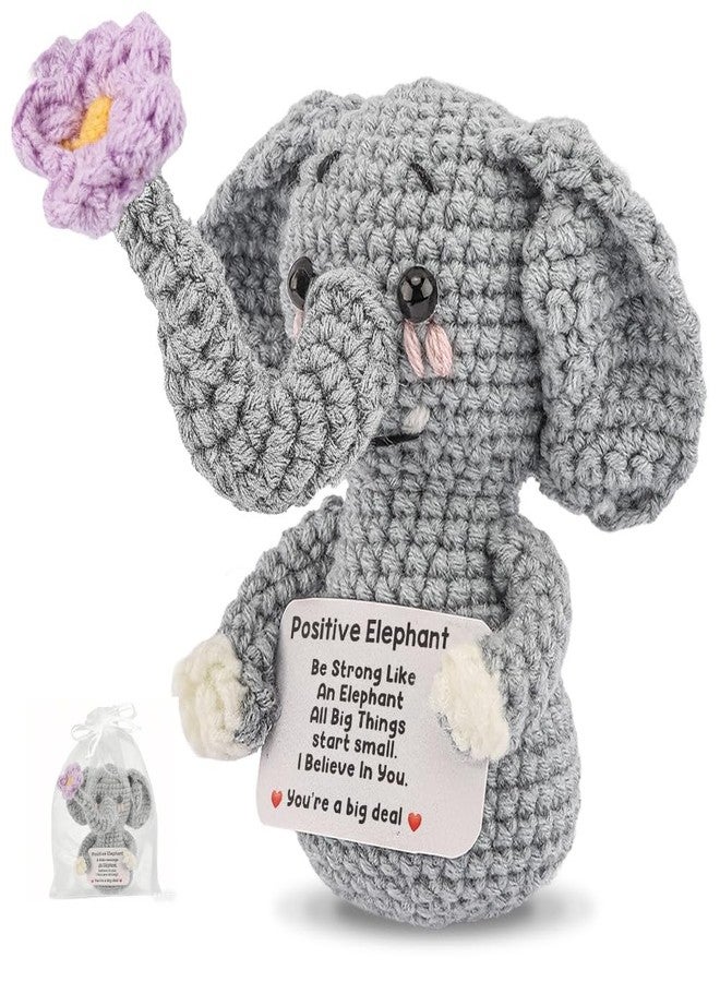 CUBACO Mini Positive Crochet Animals Elephant with Message Card Emotional Support Crochet Plush Encouragement Funny Birthday Gifts for Women Elephant Gift for Women Friend Decor for Home Office - Image 1