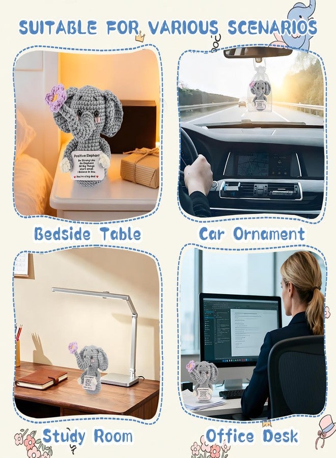 CUBACO Mini Positive Crochet Animals Elephant with Message Card Emotional Support Crochet Plush Encouragement Funny Birthday Gifts for Women Elephant Gift for Women Friend Decor for Home Office - Image 5