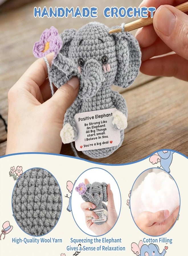 CUBACO Mini Positive Crochet Animals Elephant with Message Card Emotional Support Crochet Plush Encouragement Funny Birthday Gifts for Women Elephant Gift for Women Friend Decor for Home Office - Image 3