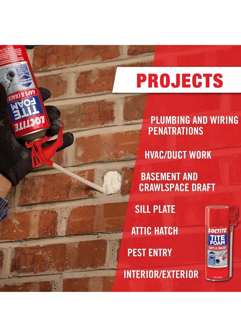 Loctite - Loctite Tite Foam Gaps & Cracks Spray Foam Sealant, Polyurethane Expanding Foam Insulation - 12 fl oz Can, Pack of 1 - Image 1