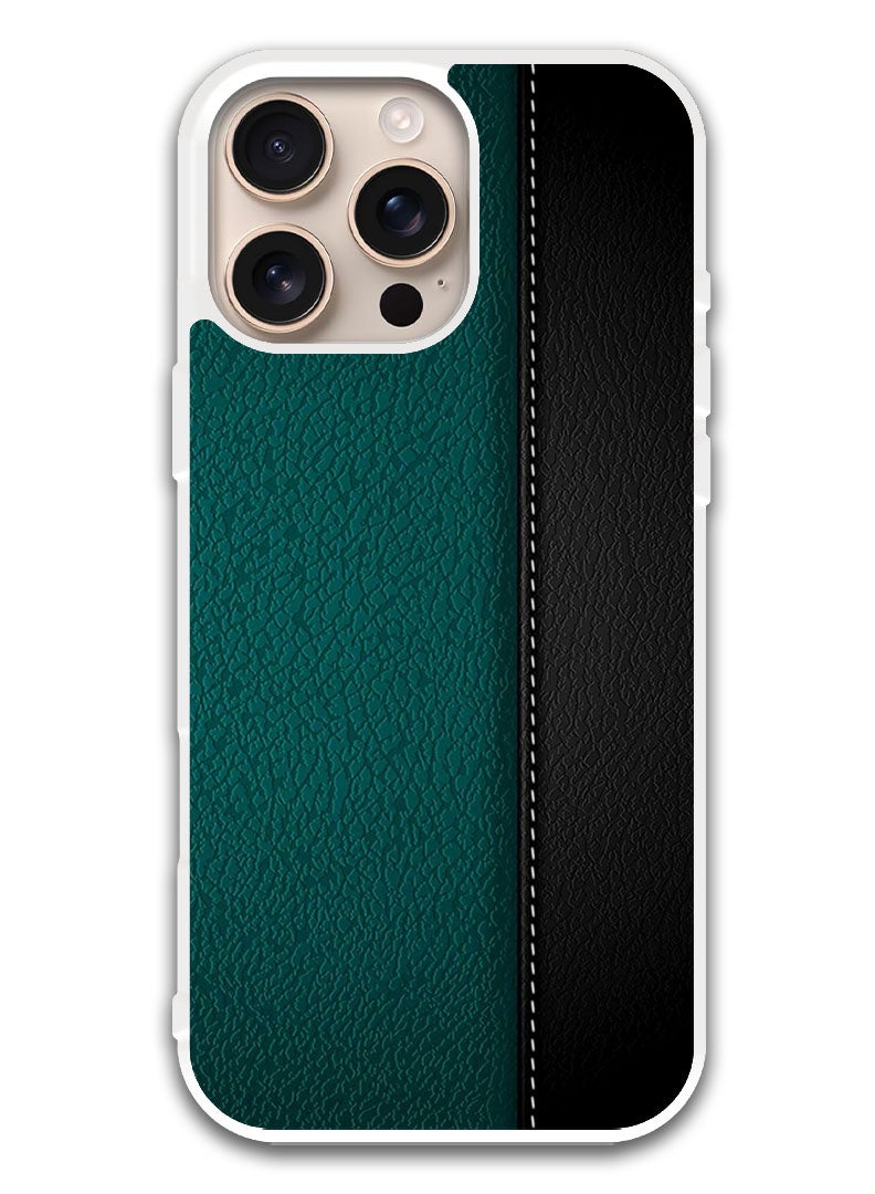 Theodor Protective Case Cover For APPLE IPHONE 16 Pro Max Green Black Leather Pattern (White Bumper) - Image 1