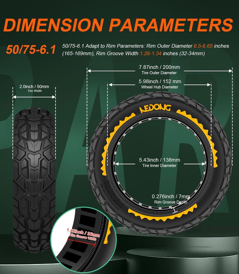 BANGTING 2PCS Upgrade 50/75-6.1 Scooter Off-road Solid Tires, 8.5x2 inches Tires Tubeless for Gotrax GXL V2/XR/APEX, 8 1/2 x2 Tire Replacement for Hiboy S2, Xiaomi 3 Lite/3/Pro 2/1s/M365 - Image 5