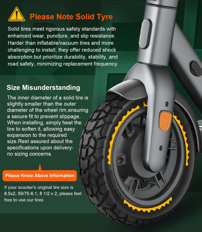 BANGTING 2PCS Upgrade 50/75-6.1 Scooter Off-road Solid Tires, 8.5x2 inches Tires Tubeless for Gotrax GXL V2/XR/APEX, 8 1/2 x2 Tire Replacement for Hiboy S2, Xiaomi 3 Lite/3/Pro 2/1s/M365 - Image 3