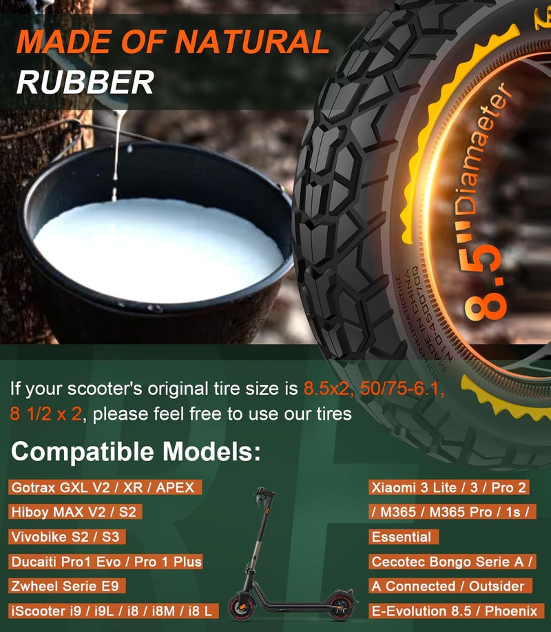 BANGTING 2PCS Upgrade 50/75-6.1 Scooter Off-road Solid Tires, 8.5x2 inches Tires Tubeless for Gotrax GXL V2/XR/APEX, 8 1/2 x2 Tire Replacement for Hiboy S2, Xiaomi 3 Lite/3/Pro 2/1s/M365 - Image 4