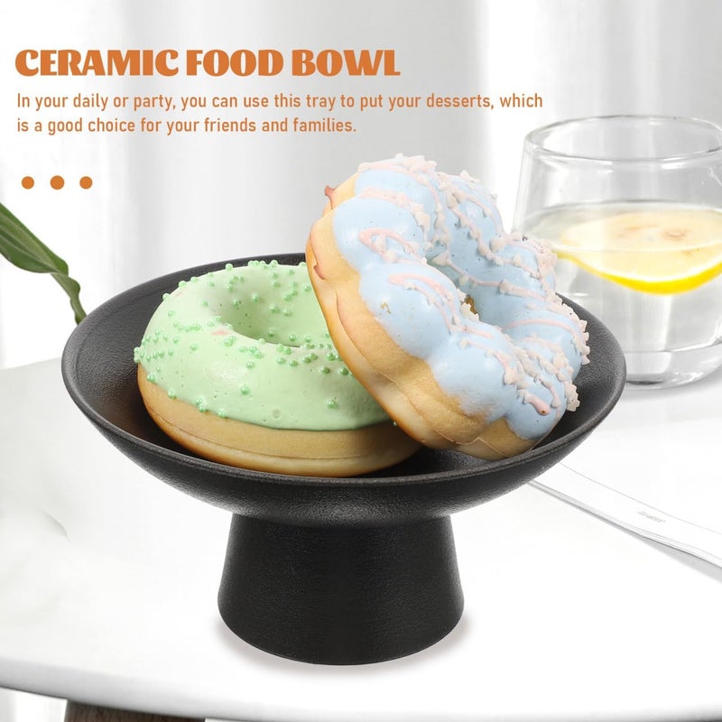 Cabilock وعاء فواكه سيراميك كابيلوك وعاء فواكه قائم للغداء صينية مجوهرات سوداء وعاء تريفل بغطاء حوامل طعام منظم فواكه مجففة صحن صالح للأكل أدوات مائدة سيراميك رخامية - Image 2