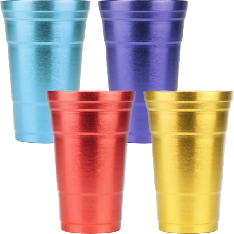 Arora Aluminum Metal Cups Metal Anodized MultiColored Blue Red Yellow Purple Party Cup Set Aluminum Drinking Cups Set of 4 24 oz