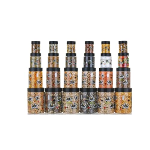 Qshare Flower Printed Storage Containers - Plastic Storage Organiser Jar Set for Kitchen with Airtight Lid Spoon, 1200ml, 650ml, 350ml & 250ml Dabba for Snacks, Grains Dry Fruits (Black, Set Of 16pc) - Image 5