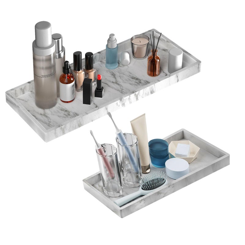 BBK Bathroom Vanity Tray - 2 Pack (7.8" and 11.8") Silicone Bathroom Trays for Counter, Perfume Key Trinket Ring Tray, Decor Soap Dispenser Countertop Tray for Kitchen Sink Organization (Marble Gray) - Image 1