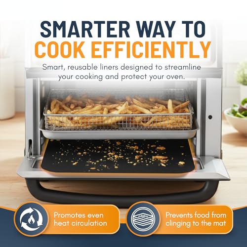 Linda's Essentials Toaster Oven Liners for Bottom of Oven (2 Pack) Reusable Non-Stick Heat Resistant Toaster Liners, Compatible with Ninja, Cuisinart, Emeril Lagasse & More, Toaster Mat, 12"x12" (Black) - Image 3