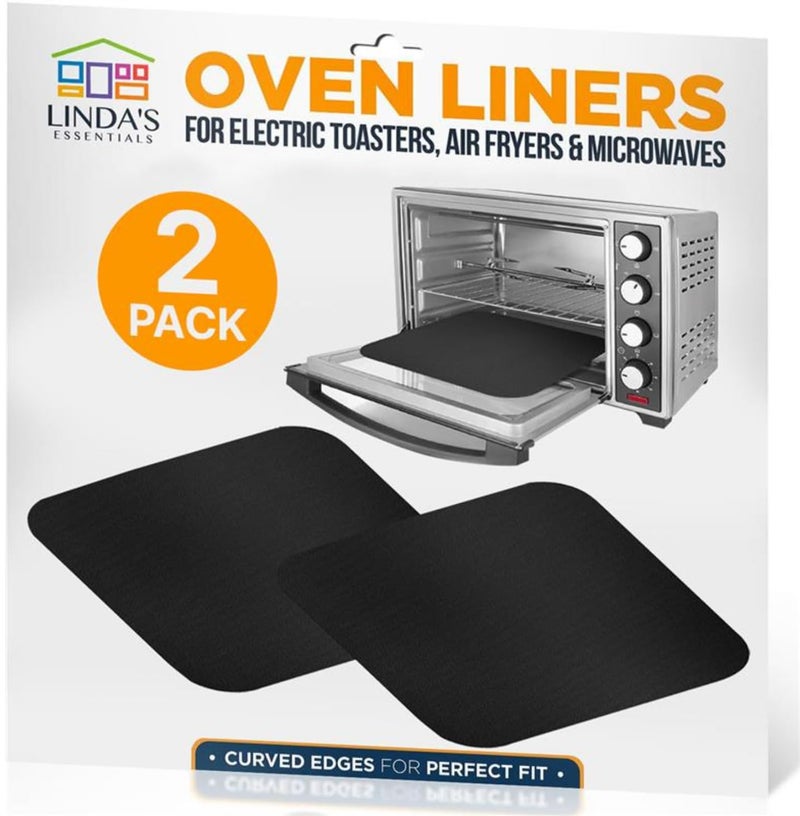 Linda's Essentials Toaster Oven Liners for Bottom of Oven (2 Pack) Reusable Non-Stick Heat Resistant Toaster Liners, Compatible with Ninja, Cuisinart, Emeril Lagasse & More, Toaster Mat, 12"x12" (Black) - Image 1