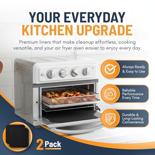 Linda's Essentials Toaster Oven Liners for Bottom of Oven (2 Pack) Reusable Non-Stick Heat Resistant Toaster Liners, Compatible with Ninja, Cuisinart, Emeril Lagasse & More, Toaster Mat, 12"x12" (Black) - Image 2
