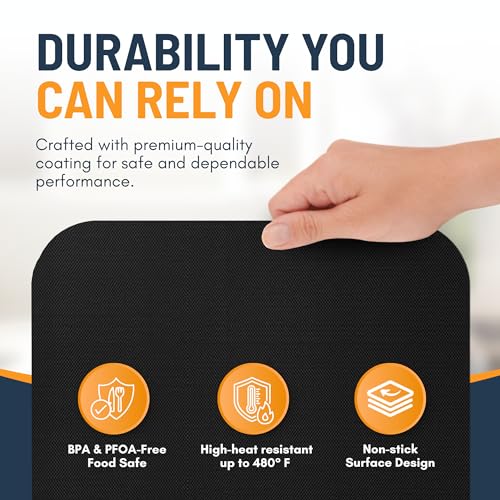 Linda's Essentials Toaster Oven Liners for Bottom of Oven (2 Pack) Reusable Non-Stick Heat Resistant Toaster Liners, Compatible with Ninja, Cuisinart, Emeril Lagasse & More, Toaster Mat, 12"x12" (Black) - Image 4