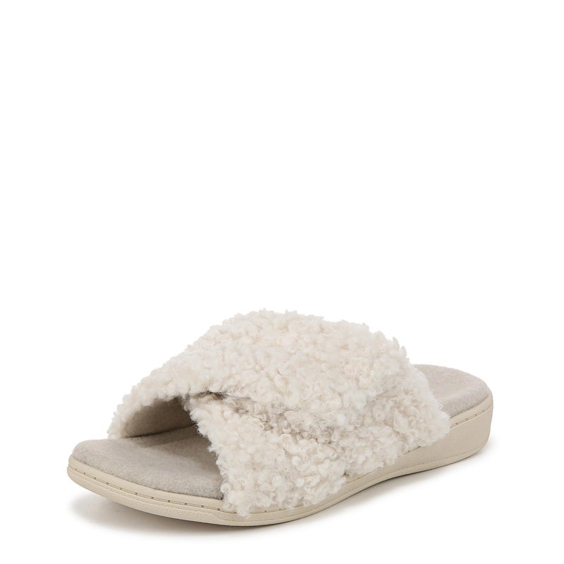 VIONIC Women's Relax II Slides Mary Jane Flat, Cream White Fabric, 10 - Image 1
