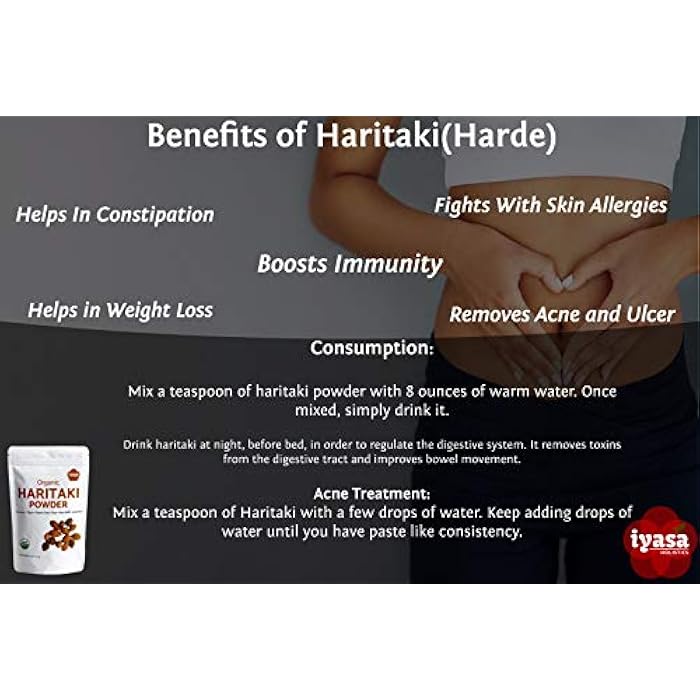 Iyasa Holistics Organic Haritaki Powder, Harde, Harad, Terminalia chebula, Kadakapudi, Ayurveda herb for Digestion, Gas Relief, Healthy Bowel Function, superfood, Resealable Pouch of 4 oz - Image 3