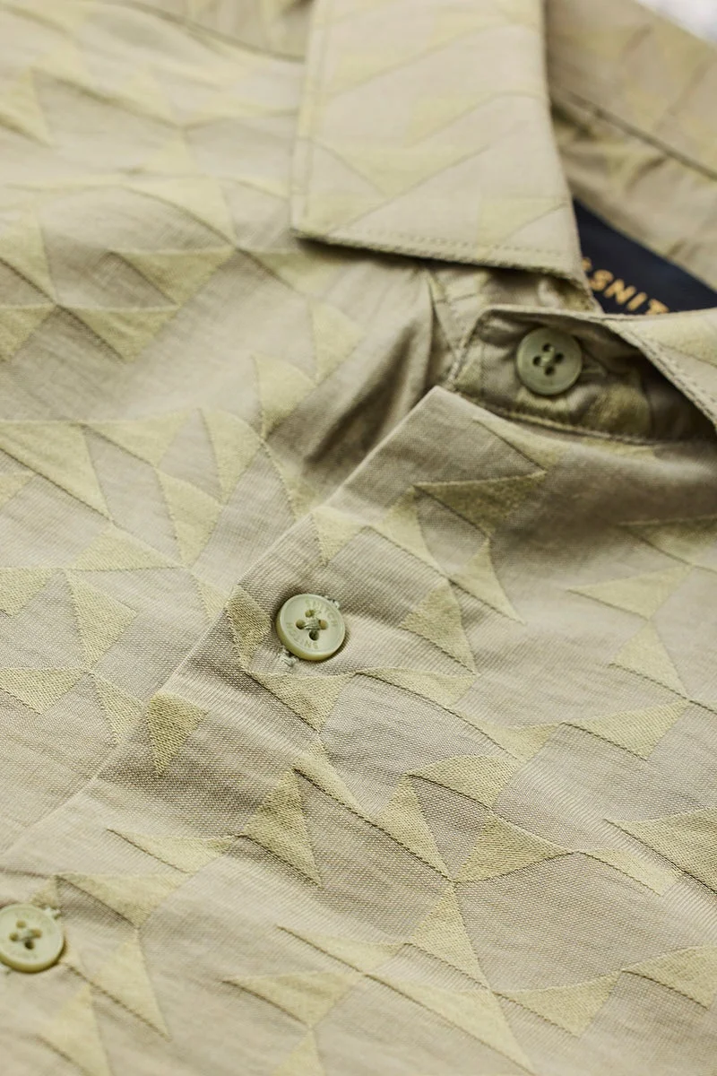 سنيتش Olive Geometric Long Sleeve Slim Fit Luxe Shirt