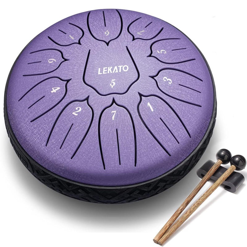 LEKATO Steel Tongue Drum 6 Inch 11 Notes D Major Handpan Drum for Meditation Yoga Beginner Musical Drum for FamiliesFriendsPurple