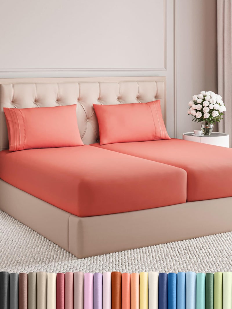 CGK Unlimited Split King Size 5 Piece Sheet Set  Comfy Breathable  Cooling Bed Sheets Set  Hotel Luxury Bedding for Women Men Kids  Teens  Deep Pockets EasyFit Super Soft  Wrinkle Free  OekoTex  Coral 