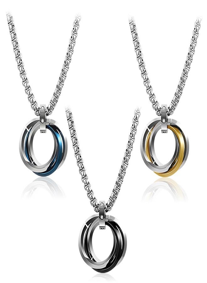 GUSTAVE® 3Pcs Chain for Men Women Three Ring Pendant Necklace Titanium Steel Multi Color Combos Interlocking Circles Necklace for Woman Man - Image 1
