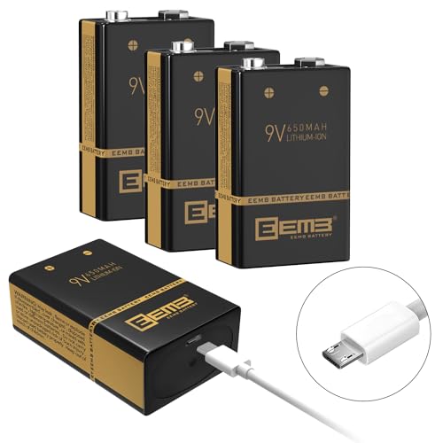 EEMB Rechargeable 9V Batteries Lithium-ion Batteries with USB Charging Cable Li-ion Battery 6F22 for Keyboard Microphone Smoke Alarm/Detector Guitar (4 Pack) - Image 1