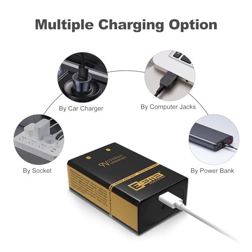 EEMB Rechargeable 9V Batteries Lithium-ion Batteries with USB Charging Cable Li-ion Battery 6F22 for Keyboard Microphone Smoke Alarm/Detector Guitar (4 Pack) - Image 2