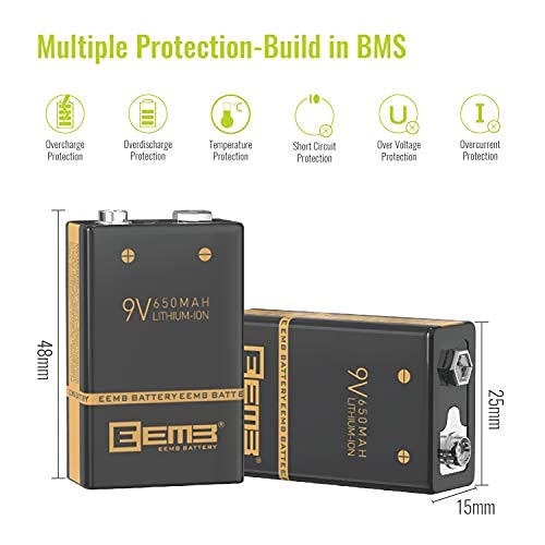EEMB Rechargeable 9V Batteries Lithium-ion Batteries with USB Charging Cable Li-ion Battery 6F22 for Keyboard Microphone Smoke Alarm/Detector Guitar (4 Pack) - Image 5
