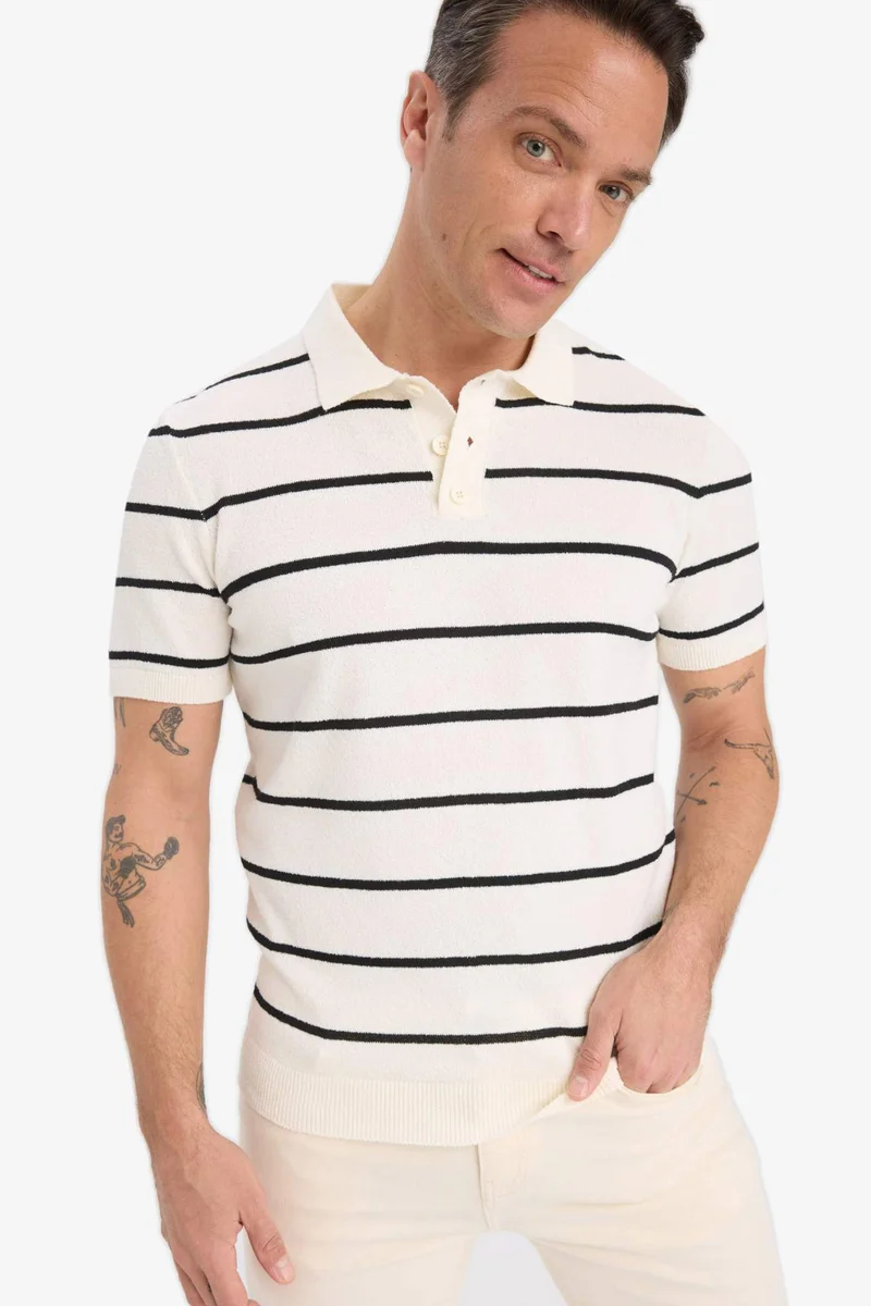 ديفاكتو Standard Fit Polo Collar Knitwear Short Sleeve Polo T-Shirt