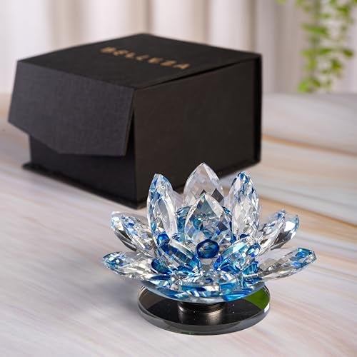 Sajawa Feng Shui Crystal Lotus/Kamal Flower Rotating Showpiece/Paper Weight for Vastu-Home-Office-Study Table-Bedroom Decor-Positive Energy-Good Luck-with Gifting Box-Blue (Small-D:8.5CM|H:5.5CM) - Image 1