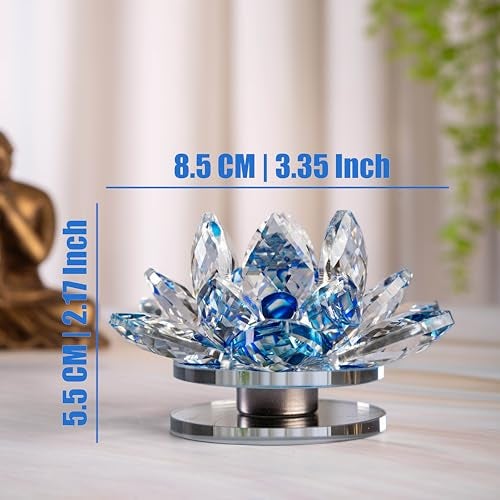 Sajawa Feng Shui Crystal Lotus/Kamal Flower Rotating Showpiece/Paper Weight for Vastu-Home-Office-Study Table-Bedroom Decor-Positive Energy-Good Luck-with Gifting Box-Blue (Small-D:8.5CM|H:5.5CM) - Image 2