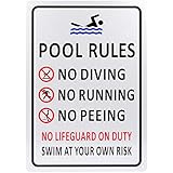 Kichwit Kichwit Pool Rules Sign, No Diving No Running No Peeing No Lifeguard on Duty Sign, Aluminum, Weather Resistant, 9.4 x  - Image 1