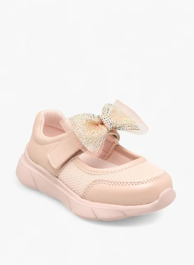 Barefeet Girls Embellished Bow Sneakers With Hook And Loop Closure