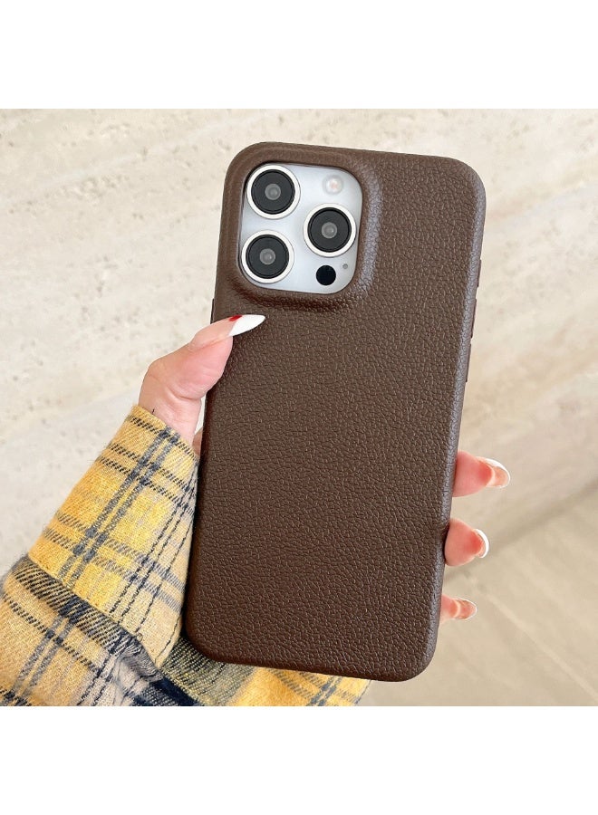 NIBEMINENT Solid Color Leather Pattern Protective TPU Case Cover For iPhone 14 Pro Max, Brown
