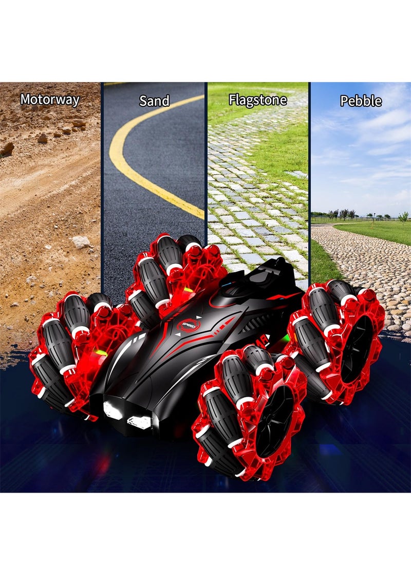 بيوينتي 4WD Gesture Control Stunt Car with Cool Lights 360 Flips Double Sided Off Road Fun for Kids Birthday Gifts Red  - Image 4