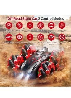 بيوينتي 4WD Gesture Control Stunt Car with Cool Lights 360 Flips Double Sided Off Road Fun for Kids Birthday Gifts Red  - Image 3