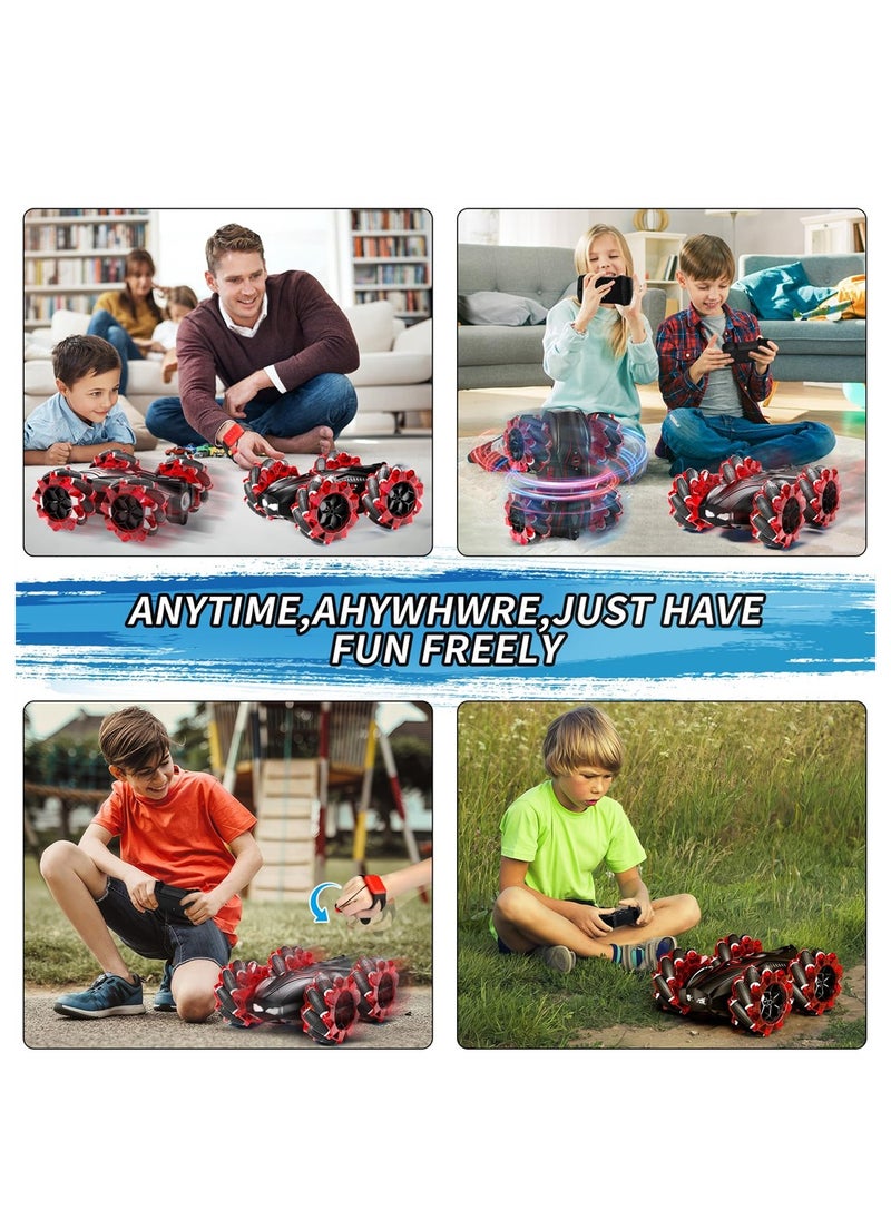 بيوينتي 4WD Gesture Control Stunt Car with Cool Lights 360 Flips Double Sided Off Road Fun for Kids Birthday Gifts Red  - Image 5