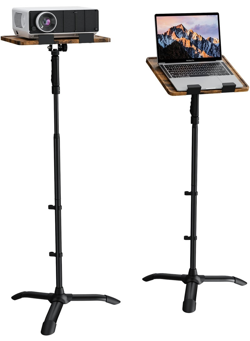 ETHU Projector & Laptop Floor Stand, 94-111cm One-Hand Height Adjustable, 0-45 degree angles Tripod Floor Stand with Safety Lock, Heavy Duty Laptop Stand for Home, Office Studio, Stage, Walnut - Image 1