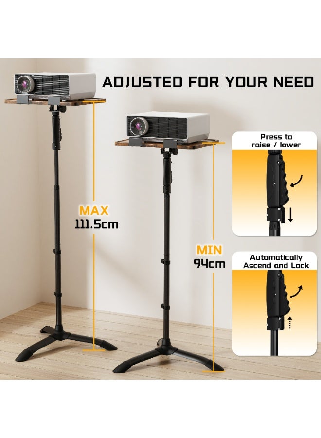 ETHU Projector & Laptop Floor Stand, 94-111cm One-Hand Height Adjustable, 0-45 degree angles Tripod Floor Stand with Safety Lock, Heavy Duty Laptop Stand for Home, Office Studio, Stage, Walnut - Image 2