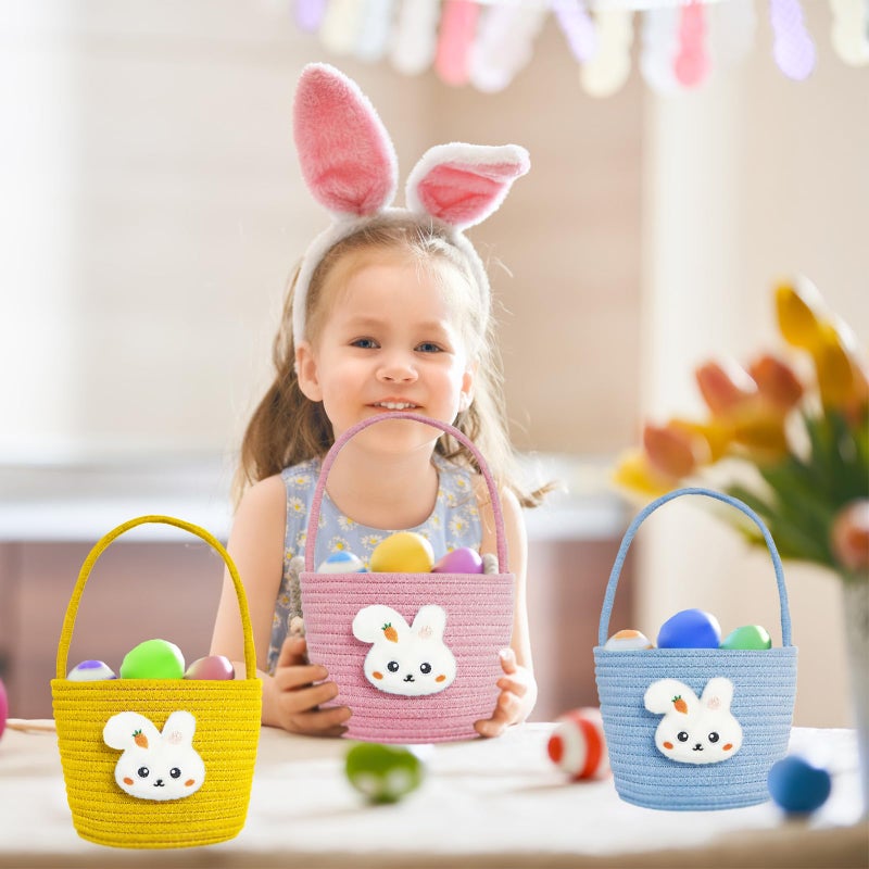 Poschnor Easter Basket for Kids, Easter Bunny Basket with Gift Bags and Ribbons, Woven Cotton Rope Egg Easter Baskets for Girls, Boys, Toddler, Babies, Pink - Image 4