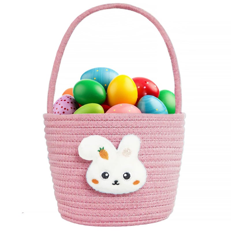 Poschnor Easter Basket for Kids, Easter Bunny Basket with Gift Bags and Ribbons, Woven Cotton Rope Egg Easter Baskets for Girls, Boys, Toddler, Babies, Pink - Image 1
