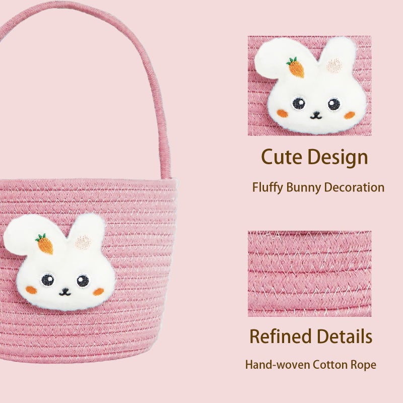 Poschnor Easter Basket for Kids, Easter Bunny Basket with Gift Bags and Ribbons, Woven Cotton Rope Egg Easter Baskets for Girls, Boys, Toddler, Babies, Pink - Image 5