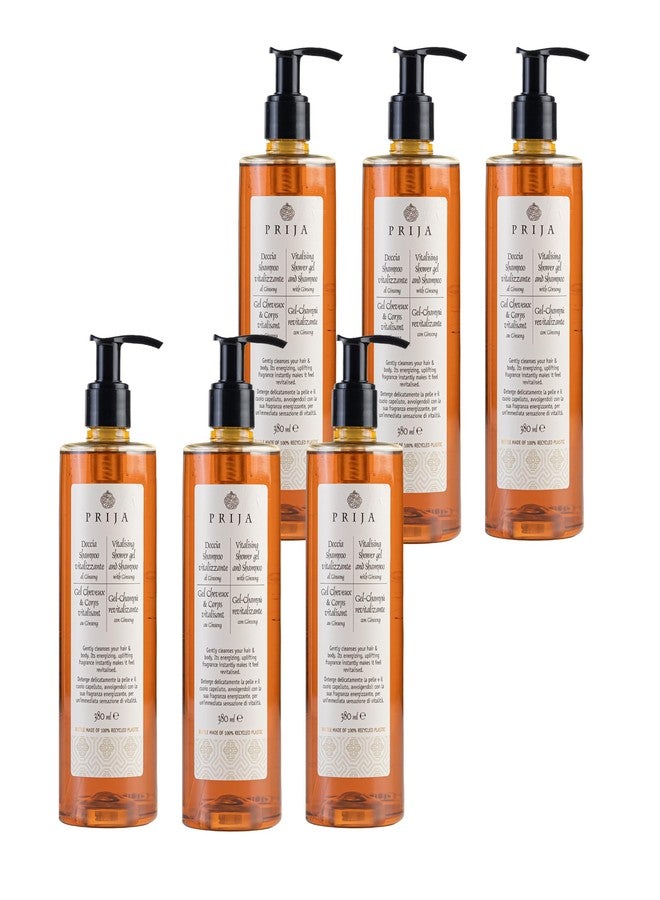 Prija Vitalizing 2 in 1 Shower Gel and Shampoo with Ginseng Extract, Hydrating and Energizing Hair and Body Wash Gel with Pump Dispenser, Luxurious Shower Gel 6 x 12.85 Fl. Oz - Image 1